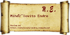 Mihálovits Endre névjegykártya